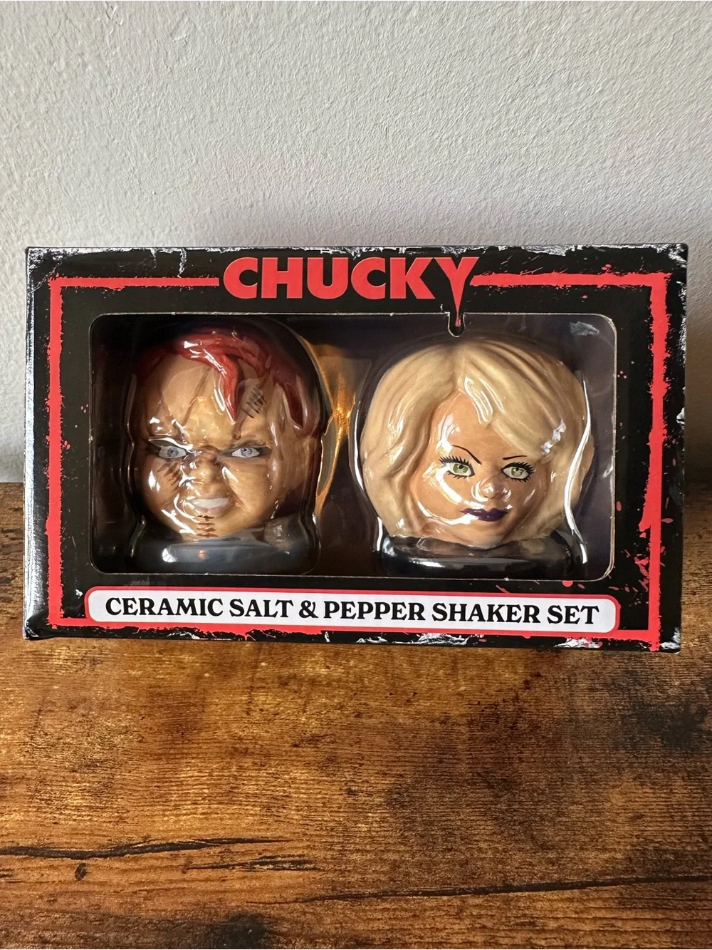 Chucky and Tiffany Ceramic Salt & Pepper Shaker Set Halloween Home Decor NWT